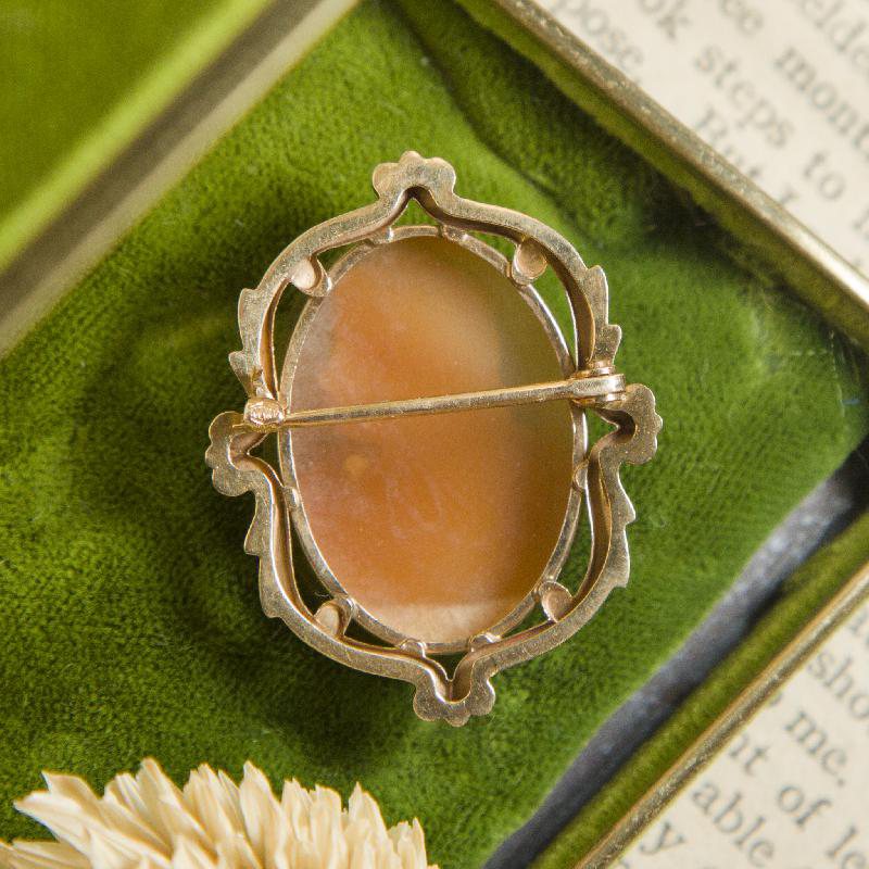 1890-1920s Antique Shell Cameo 10K Gold Brooch with Handmade Safety (EA1278)