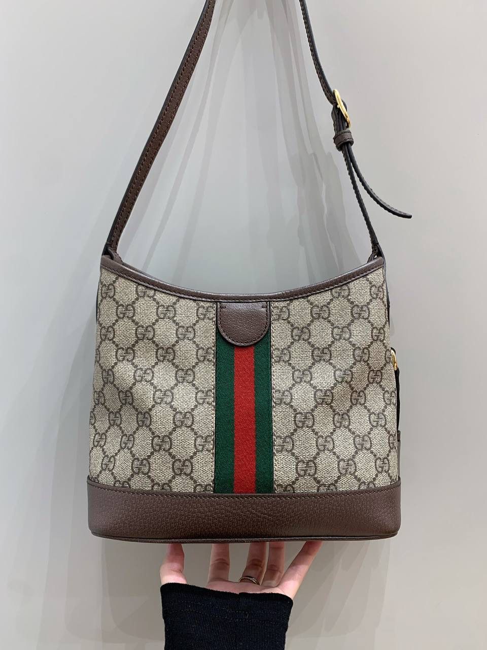 新背景实拍正品级 🎀Gucc1 Ophidia hobo腋下包 小号(最高版本) 今天的气场是hobo给的！！！ 等这个包开发到改版到等五金差不多一个月， 这个包真的非常融入日常，随性又时髦 包身容量很大但又轻便小巧能很好的满足日常出门 而且肩带比一般的腋下包都长一些还可以调节 一见钟情，时髦使用同时兼顾！ 型号781402；尺寸23/21/12cm