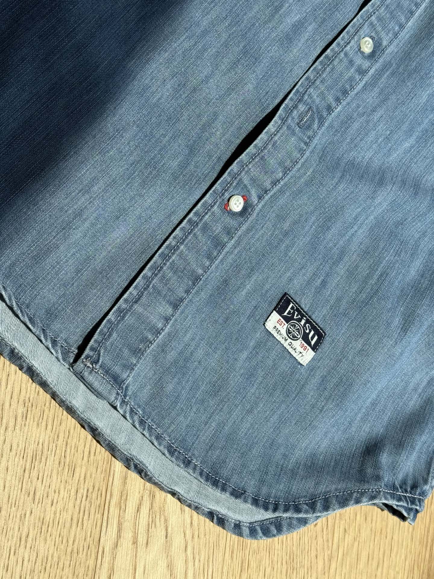 Evisu Artistic Brush Daicock Print Relax Fit Denim Short-Sleeves Shirt