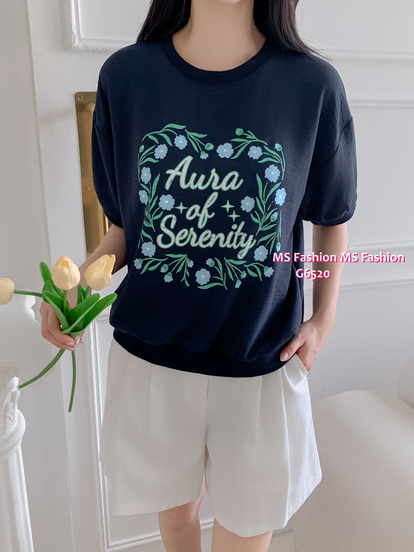 G6520 花花字母print top