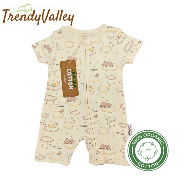 Trendyvalley Organic Cotton Short Sleeve Short Pant Zip Romper