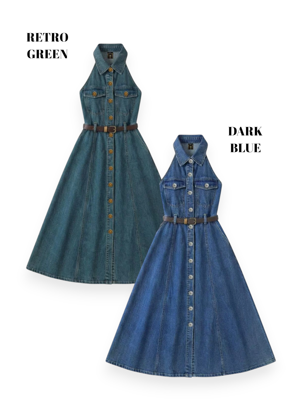 Halter Denim Midi Dress M237