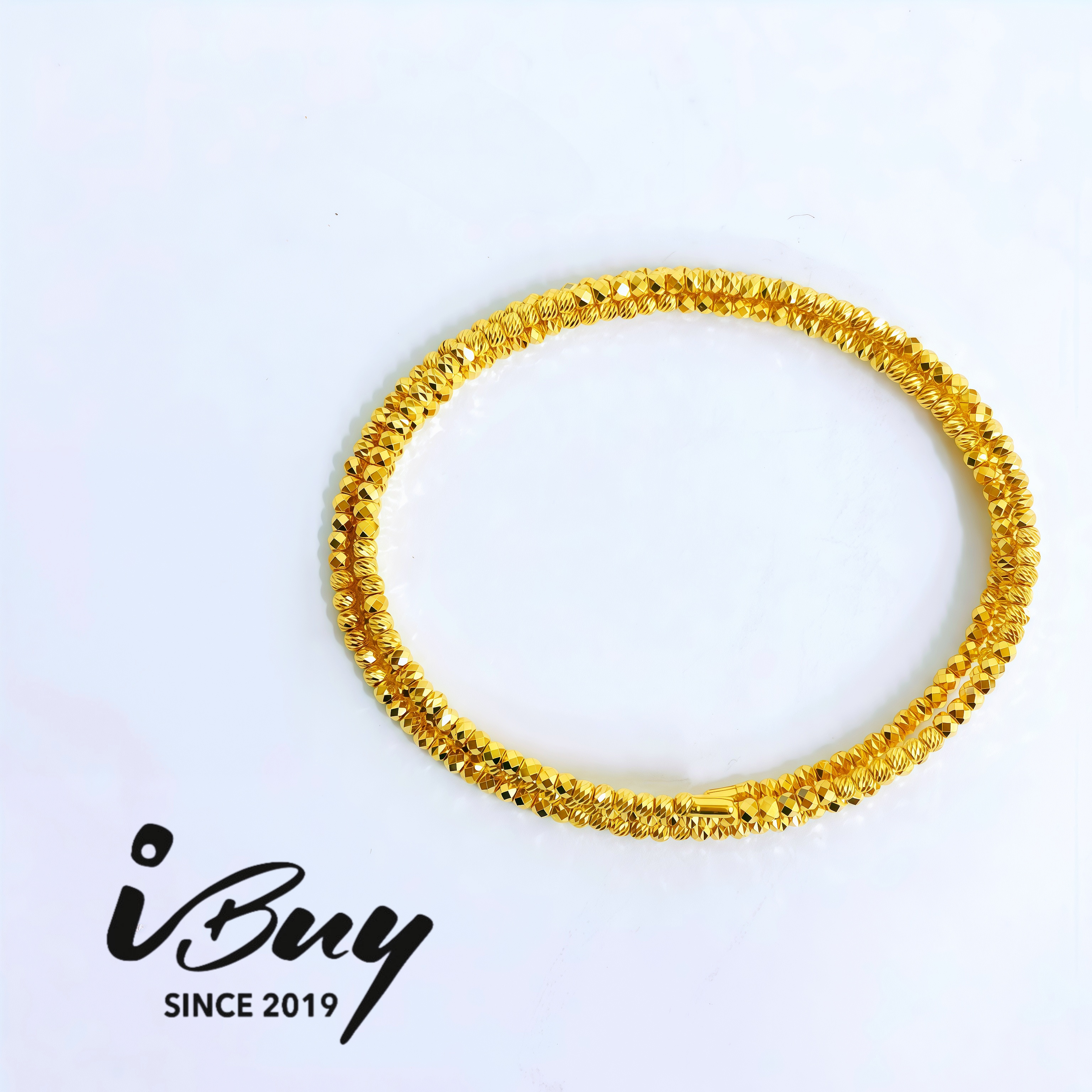 916 GOLD 3ROW ITALIAN BEAD BANGLE  916 金 三圈爆闪米珠双面珠手圈