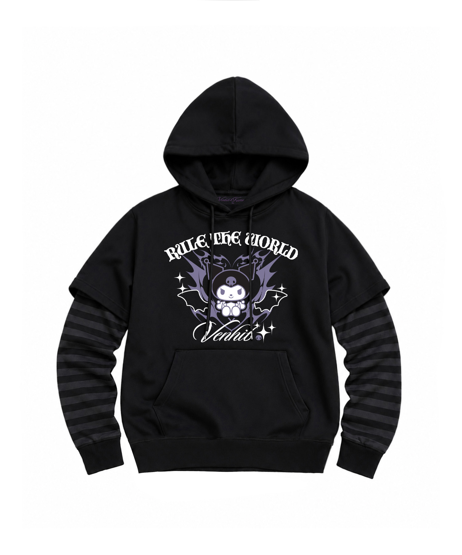 Venhit x Kuromi Striped Layered Hoodie (Black)