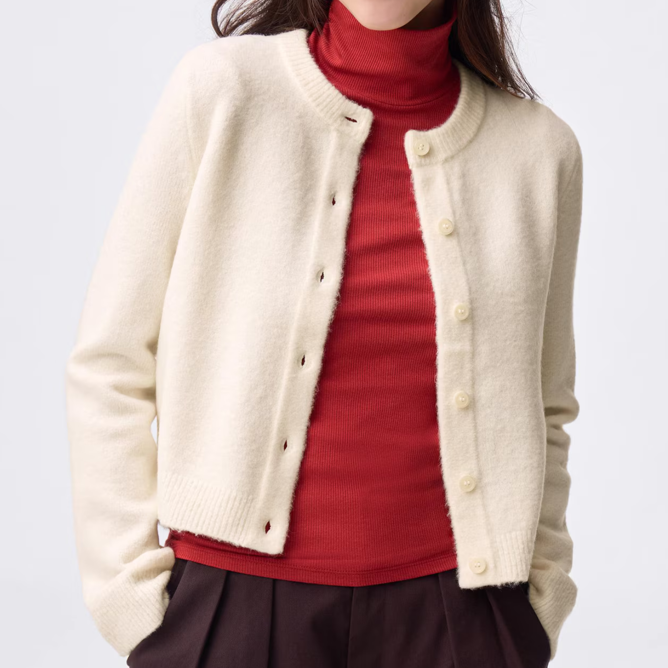 GU Puff Knit Crew Neck Cardigan