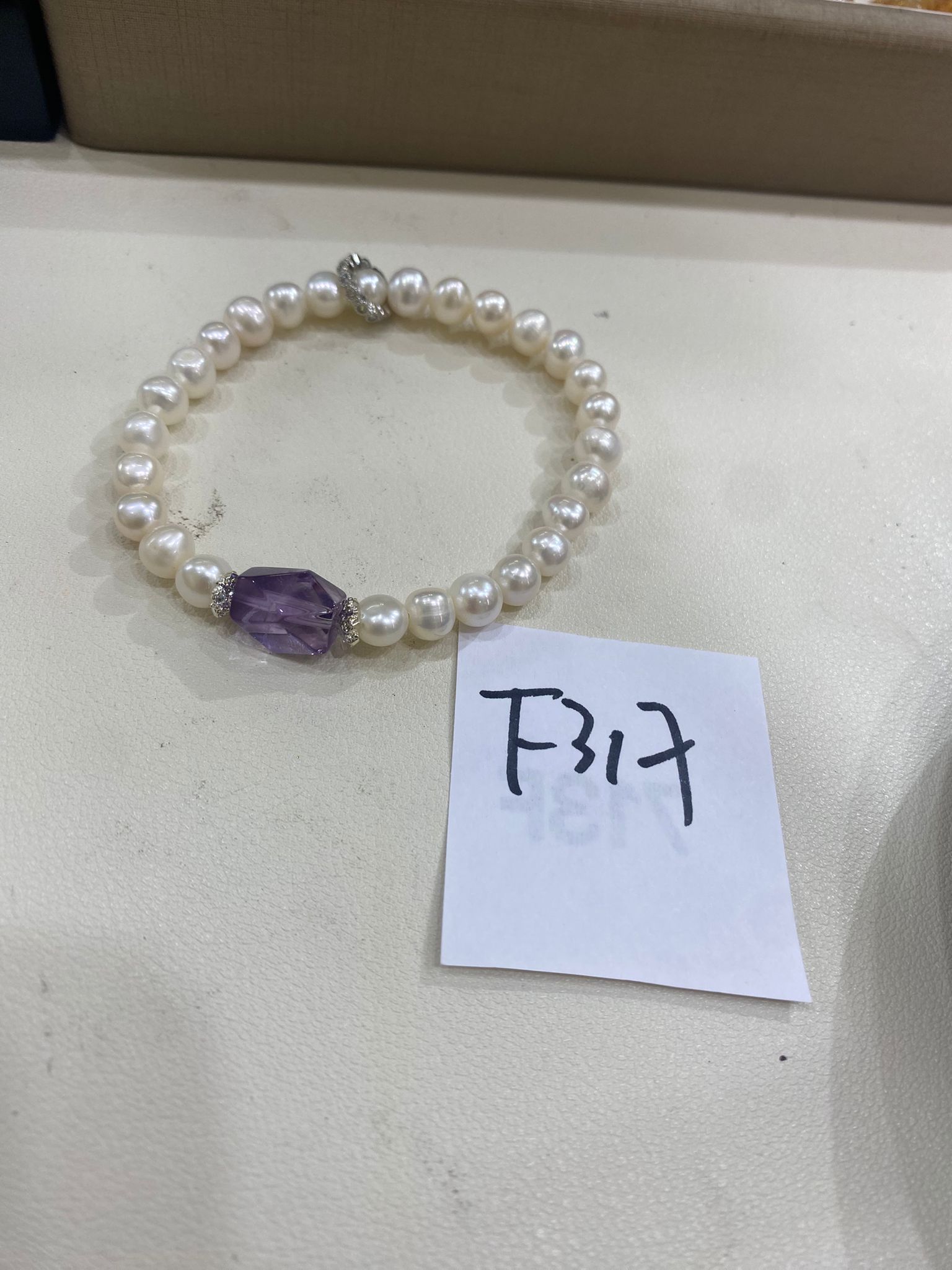 F317 天然珍珠拼紫水晶手串 6mm