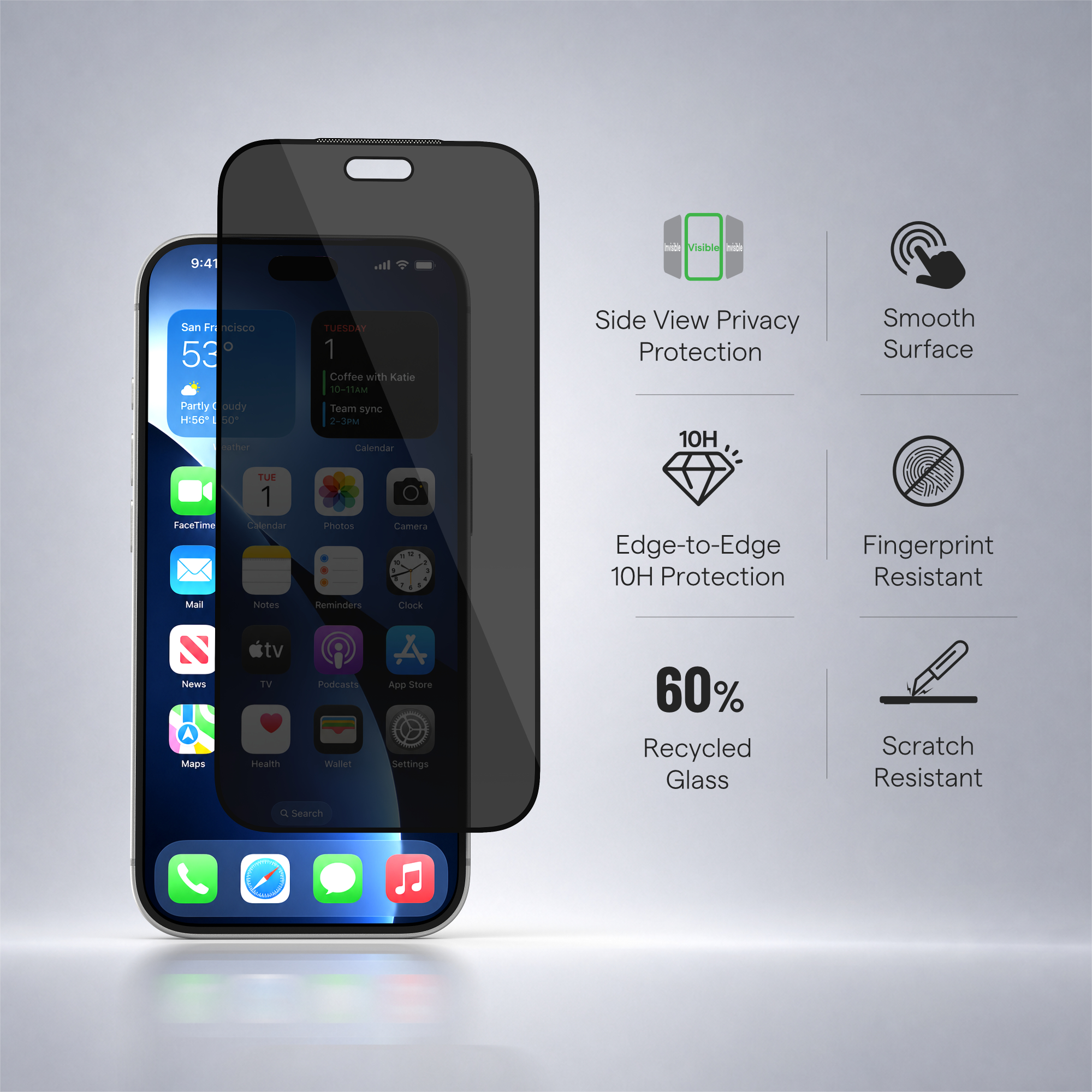 GUAN iPhone 18 series 雙向28°防窺鋼化玻璃貼