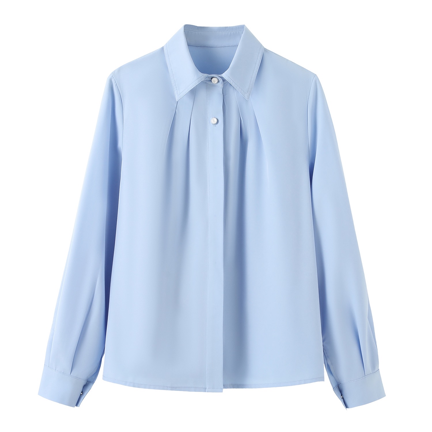 B149(66607) 韩版通勤风翻领边显瘦捏痕抗皱长袖3色衬衫上衣