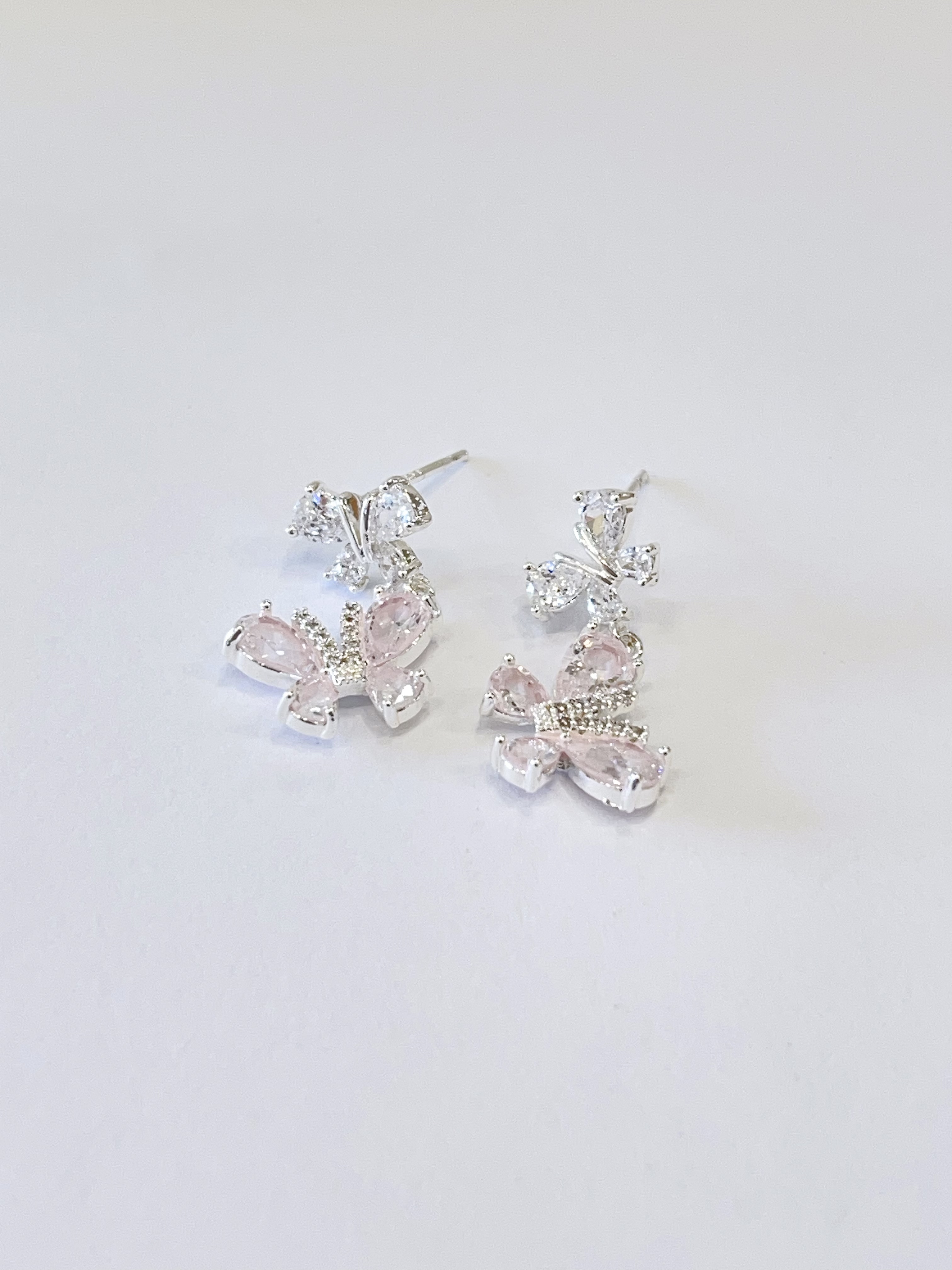 银色锆石双层蝴蝶水钻耳环