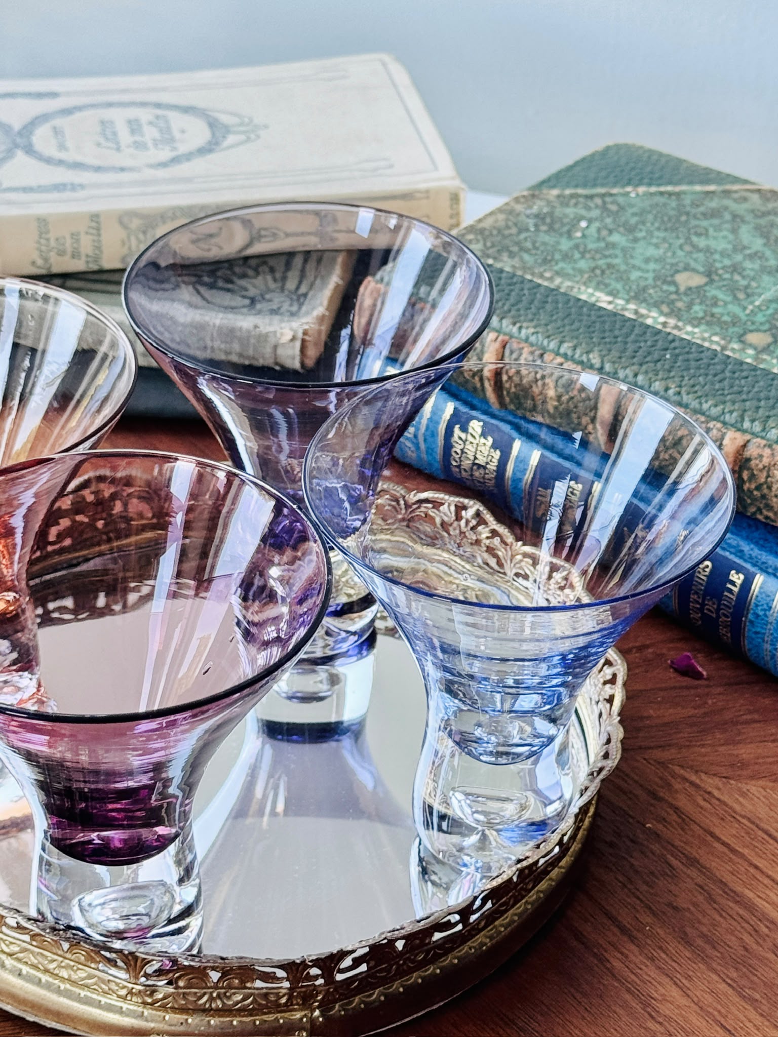 c.a. 1990s Artland Celebration Collection Handblown Glass Bubble Base Martini Glasses Set of 4 (MT2639)
