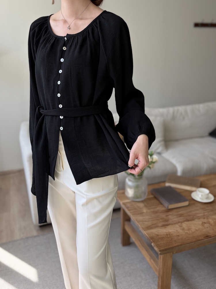Eloise Tie-Neck Blouse (Black)