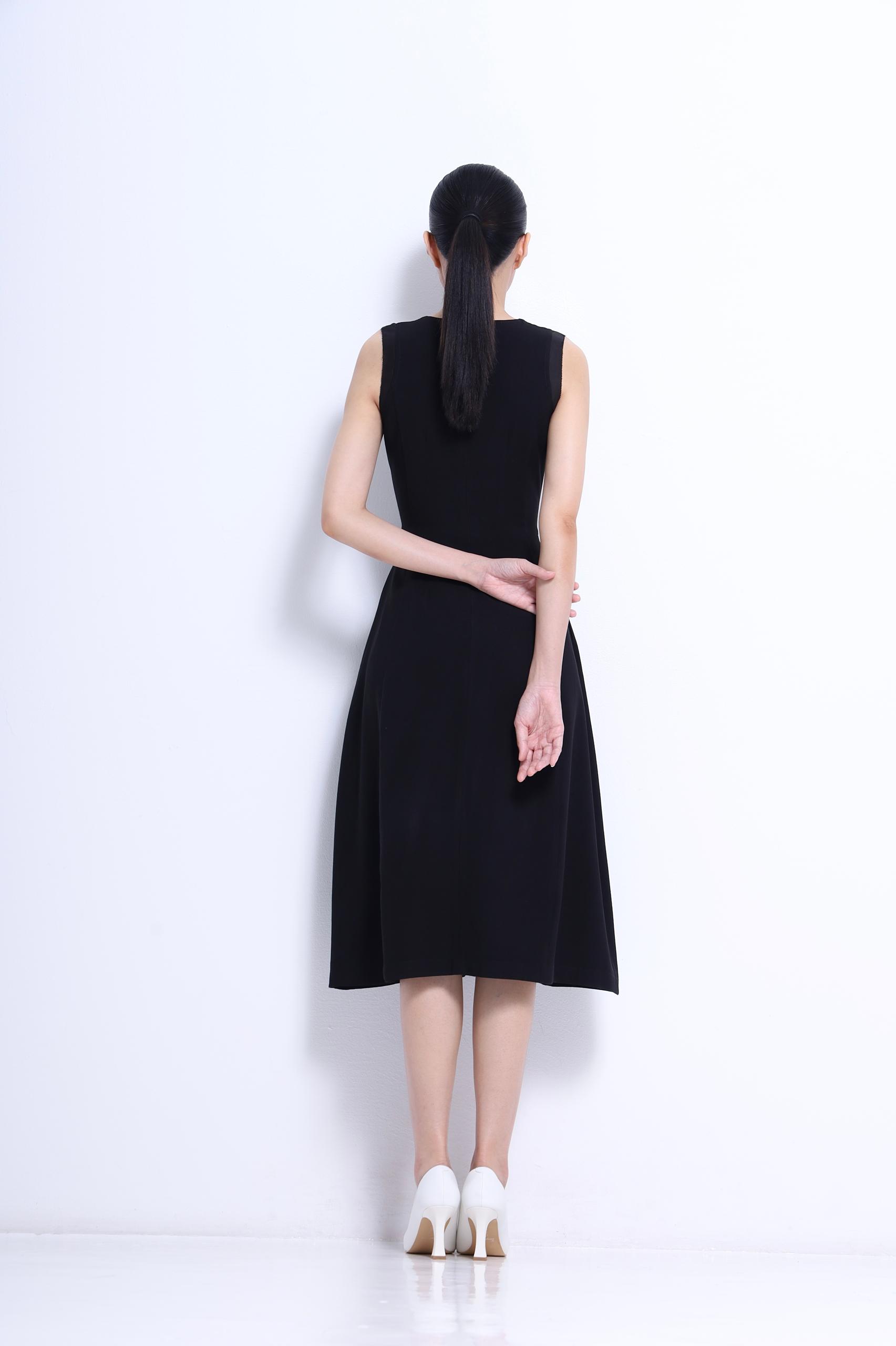 CD2159 ROUNDNECK SOLID FIT FLARE DRESS