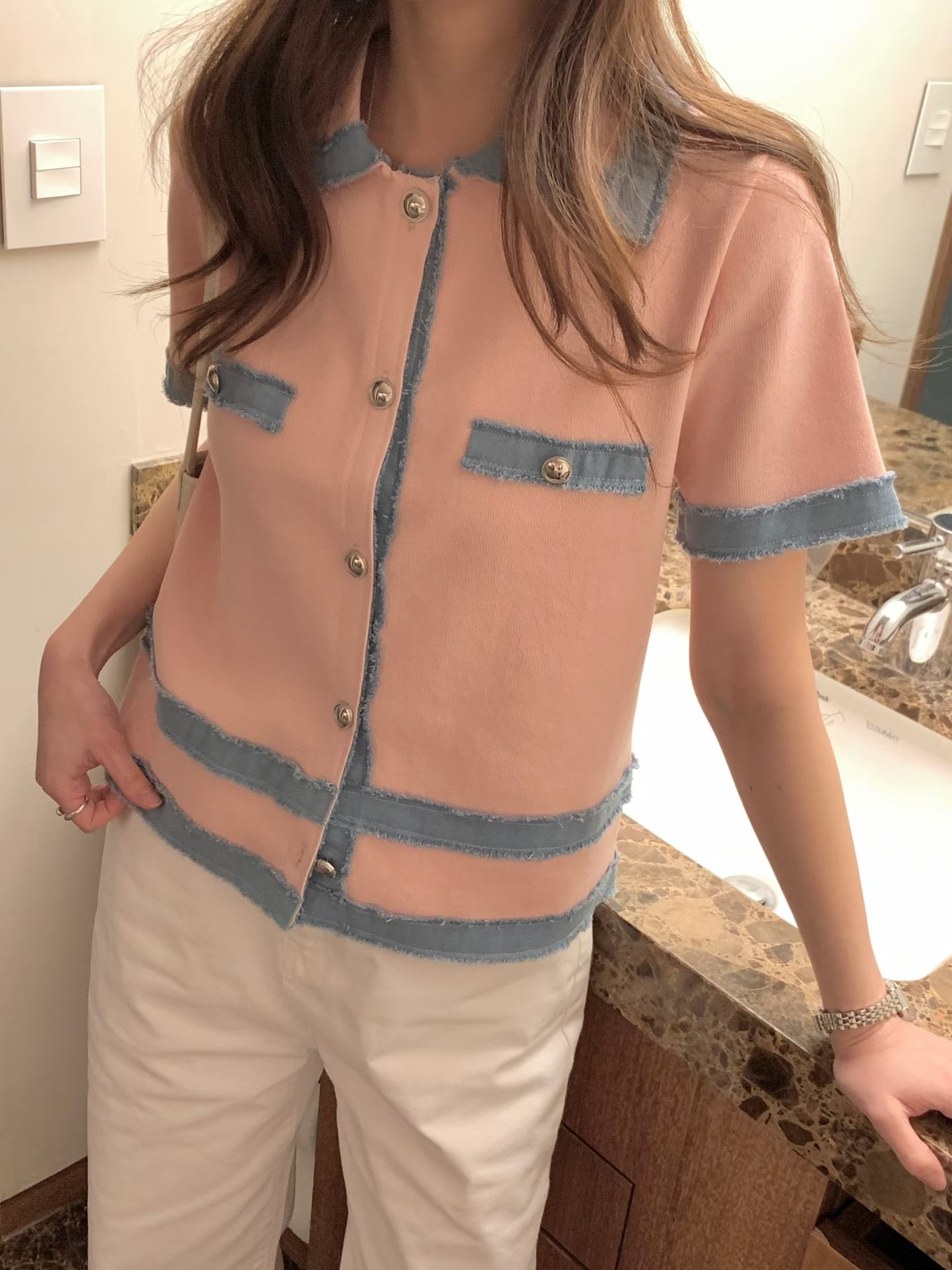 CT7 拼牛仔小香風外套