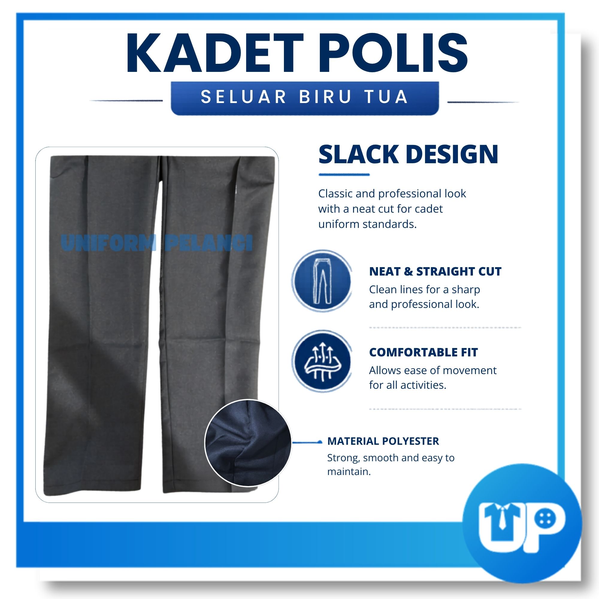 Seluar Kadet Polis Biru Tua / Long Pant Police Cadet Dark Blue Uniform Kadet Polis Kokurikulum PL03