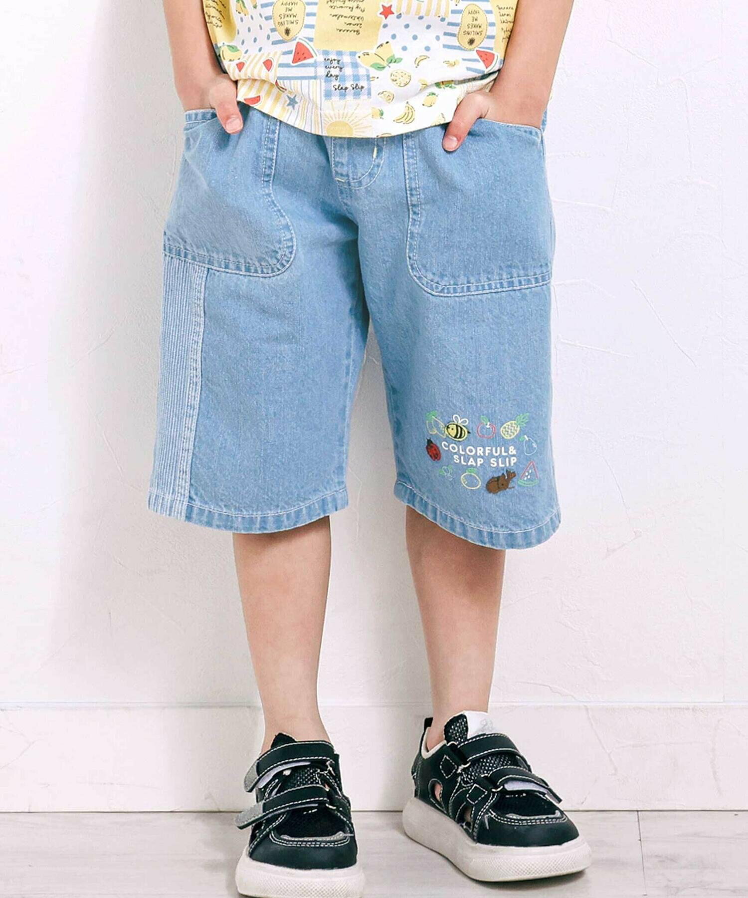 🆕【⭐訂購⭐】🌀 🇯🇵 日本直送🇯🇵 水果昆蟲圖案 拼接條紋 牛仔褲［2款選］🌀[ELDA-0051]
