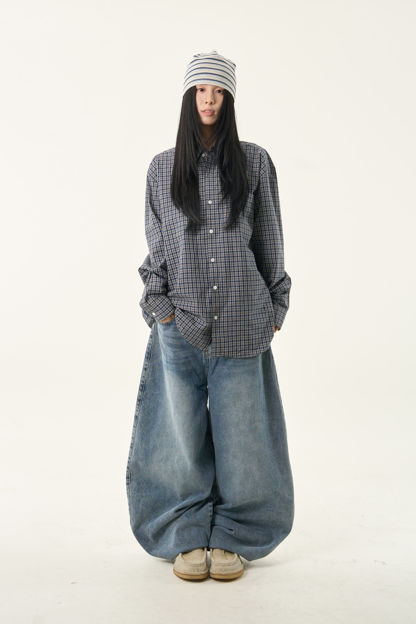 Oversized Plaid Cotton Shirt(Unisex)
