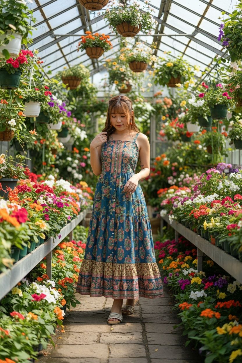 #1528 Blue Golden Floral Milktea Edge Sleeveless OP