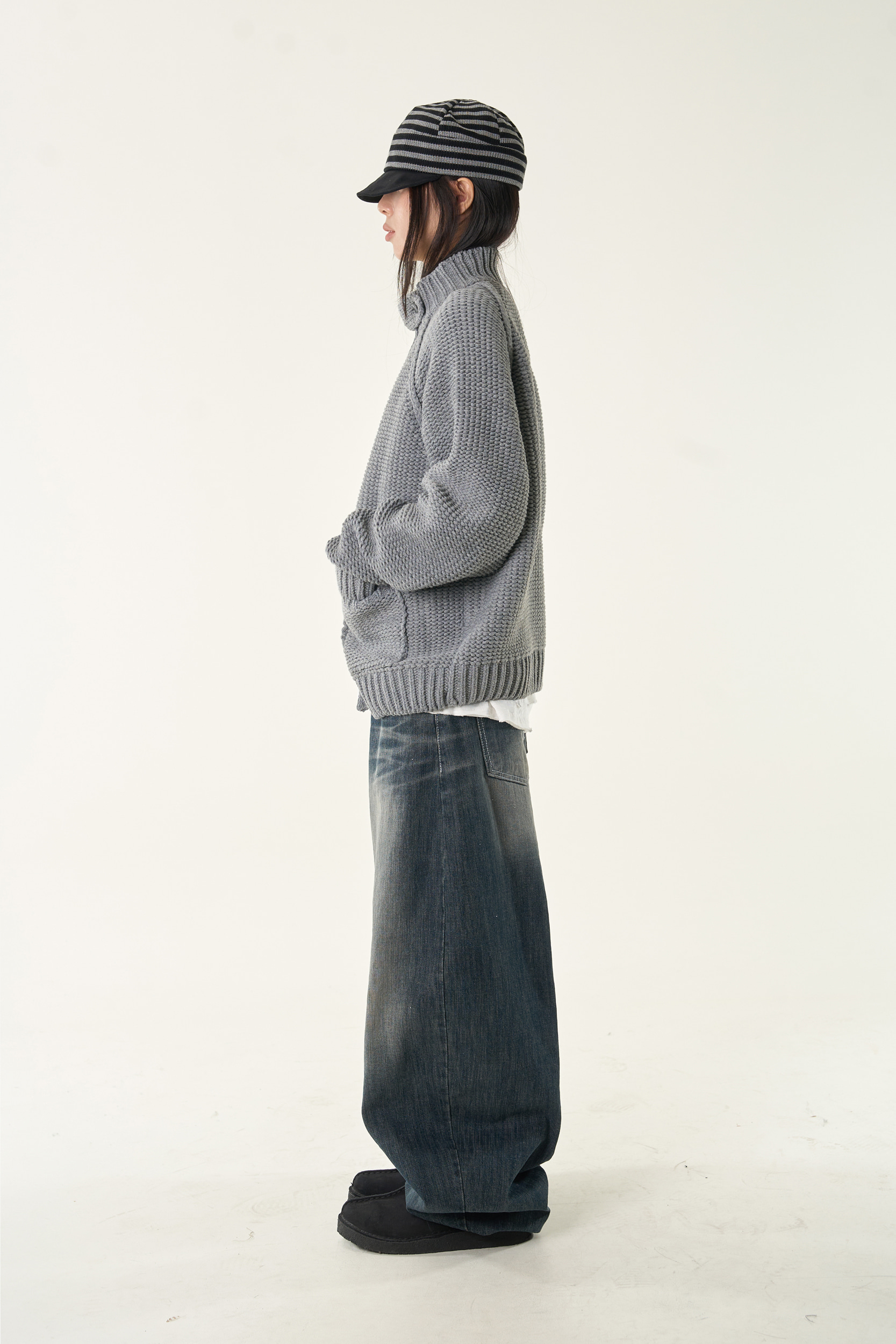 Sanded Washed Wide Leg Denim