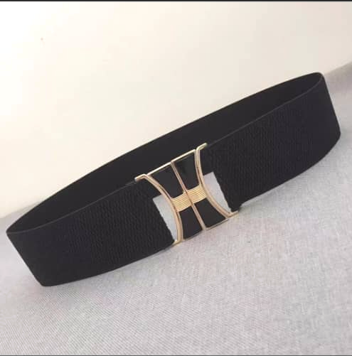Large Buckle Wide Belts Classic Solid Color Elastic Waistband