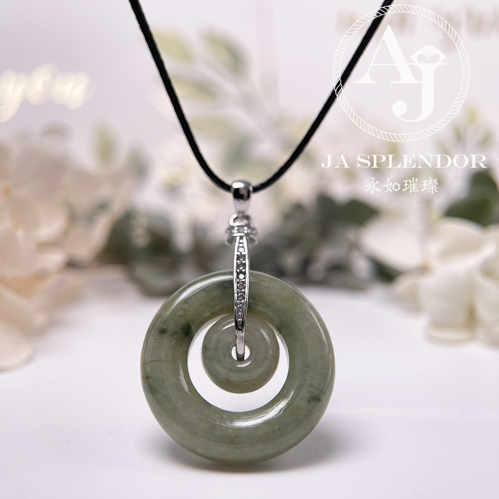 JN-2277 天然翡翠A玉 飄綠子母甜甜圈平安扣吊墜