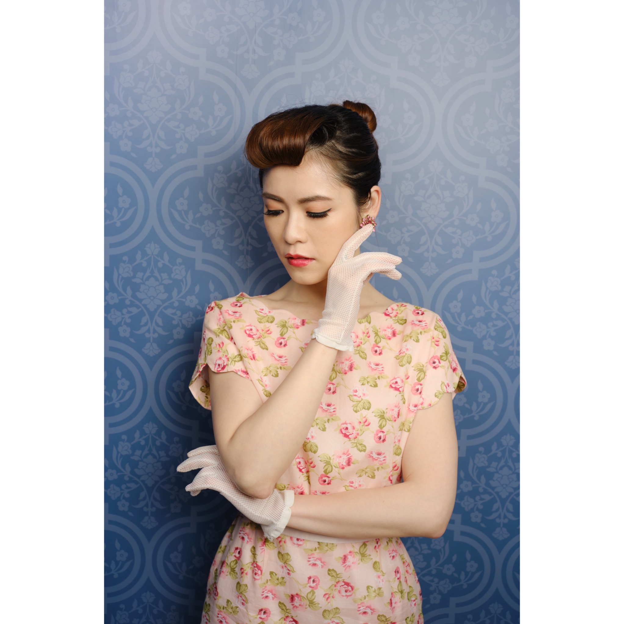 (Ready/Custom-Made)1960s-Inspired Rose Pattern 100% Cotton Scalloped Collar Secretary Dress(FM136)