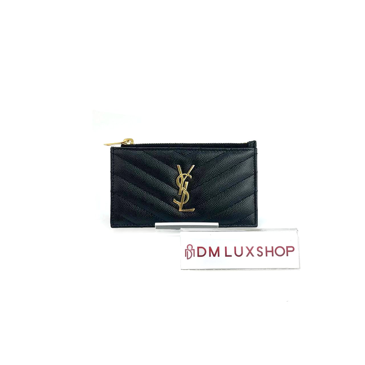 YSL Black Cassandre Matelasse Fragments Card Case GHW