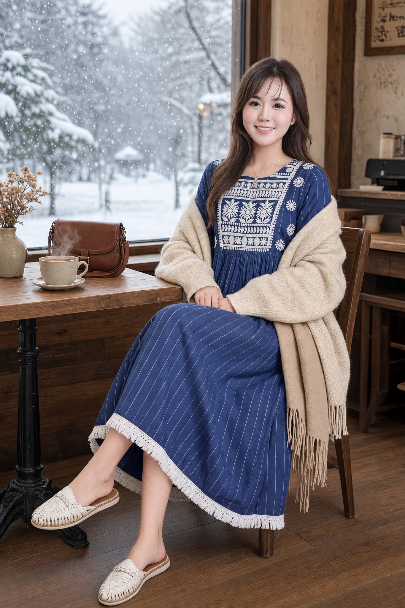 3572 Navy Blue With Pure white Emb Mid Sleeve soso OP