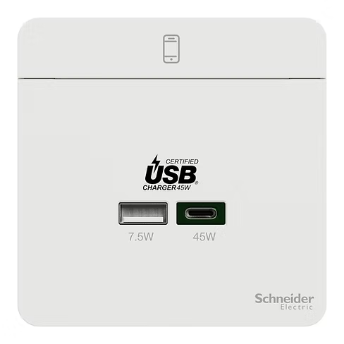 施耐德 AvatarOn 白 45W Type A+C USB快速充電 插座