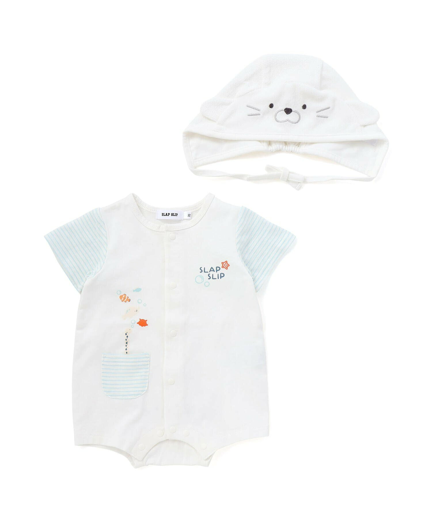 🇯🇵預訂 日本直送🇯🇵Slap Slip Baby兩色章魚海豹造型短袖包屁衣帽子套裝