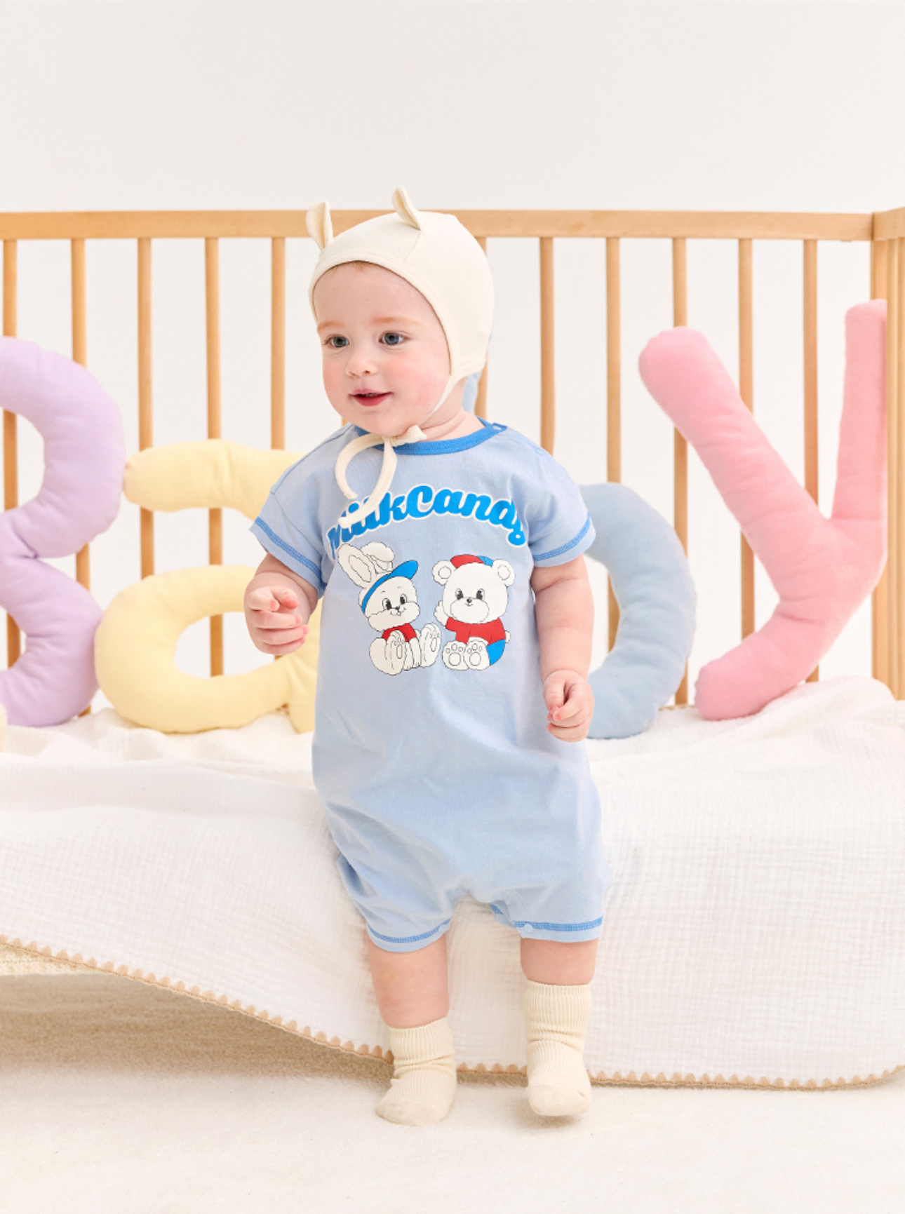 ☀️預訂 韓國直送☀️🇰🇷Milk Baby兩色可愛兔子小熊印花短袖連身衣