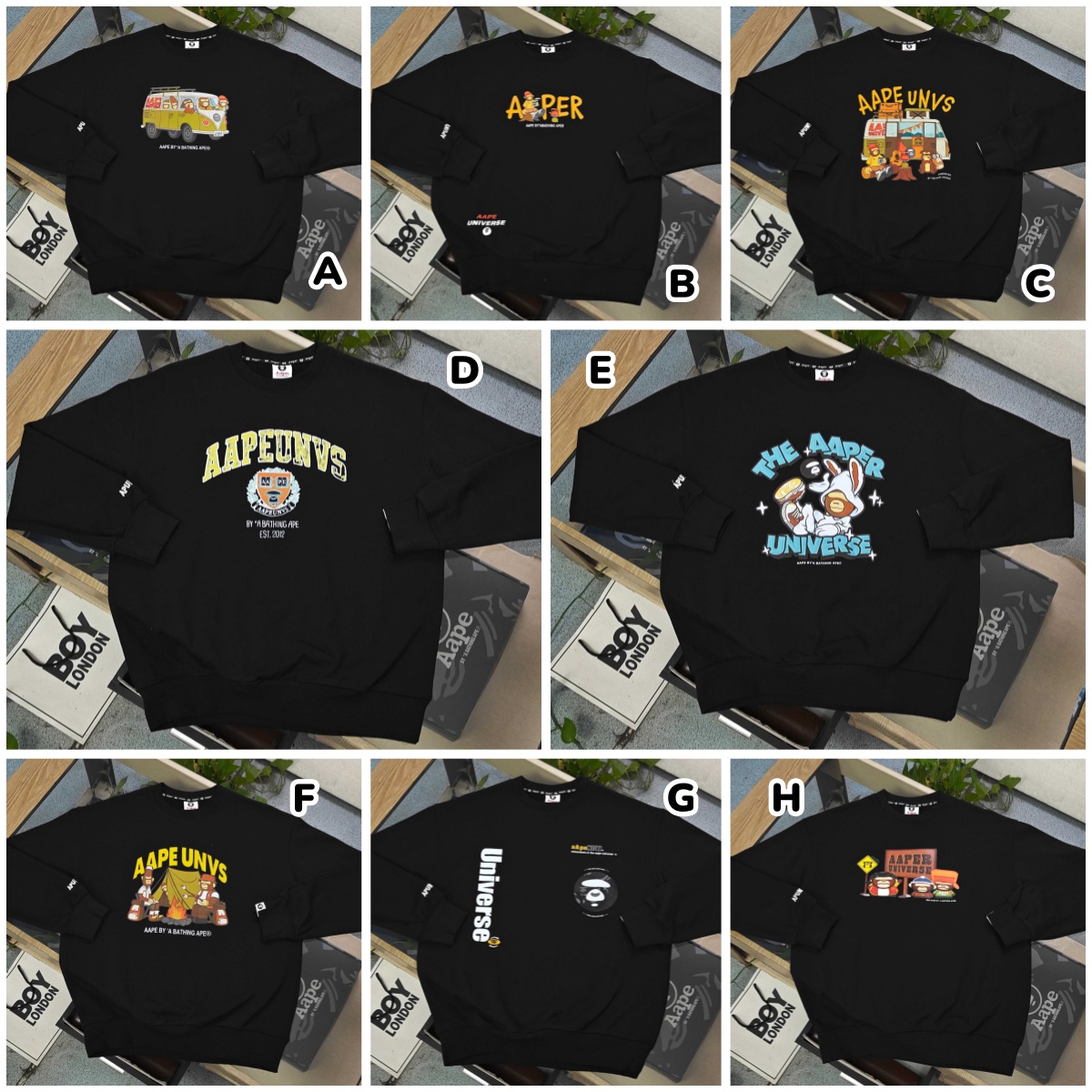 AAPE 經典趣味猿人字母圖案圓領衛衣