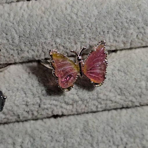 Candy tourmaline butterfly ring, adjustable sterling silver (B) - TR279