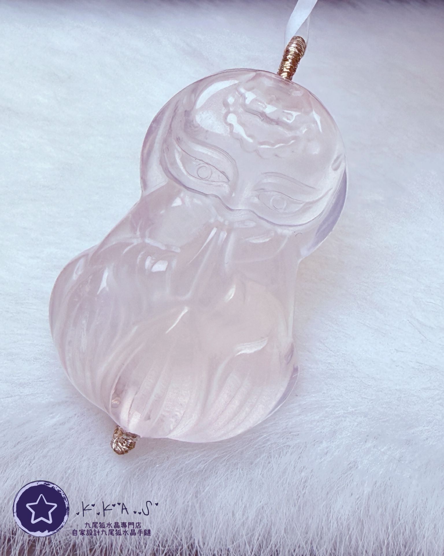 K00150 粉水晶 修仙狐 - 吊墜/手牌兩用款