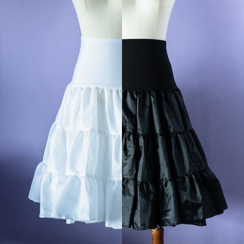 Vintage 1950s Style Satin Double Layer Petticoat - Black Or White (FM189)