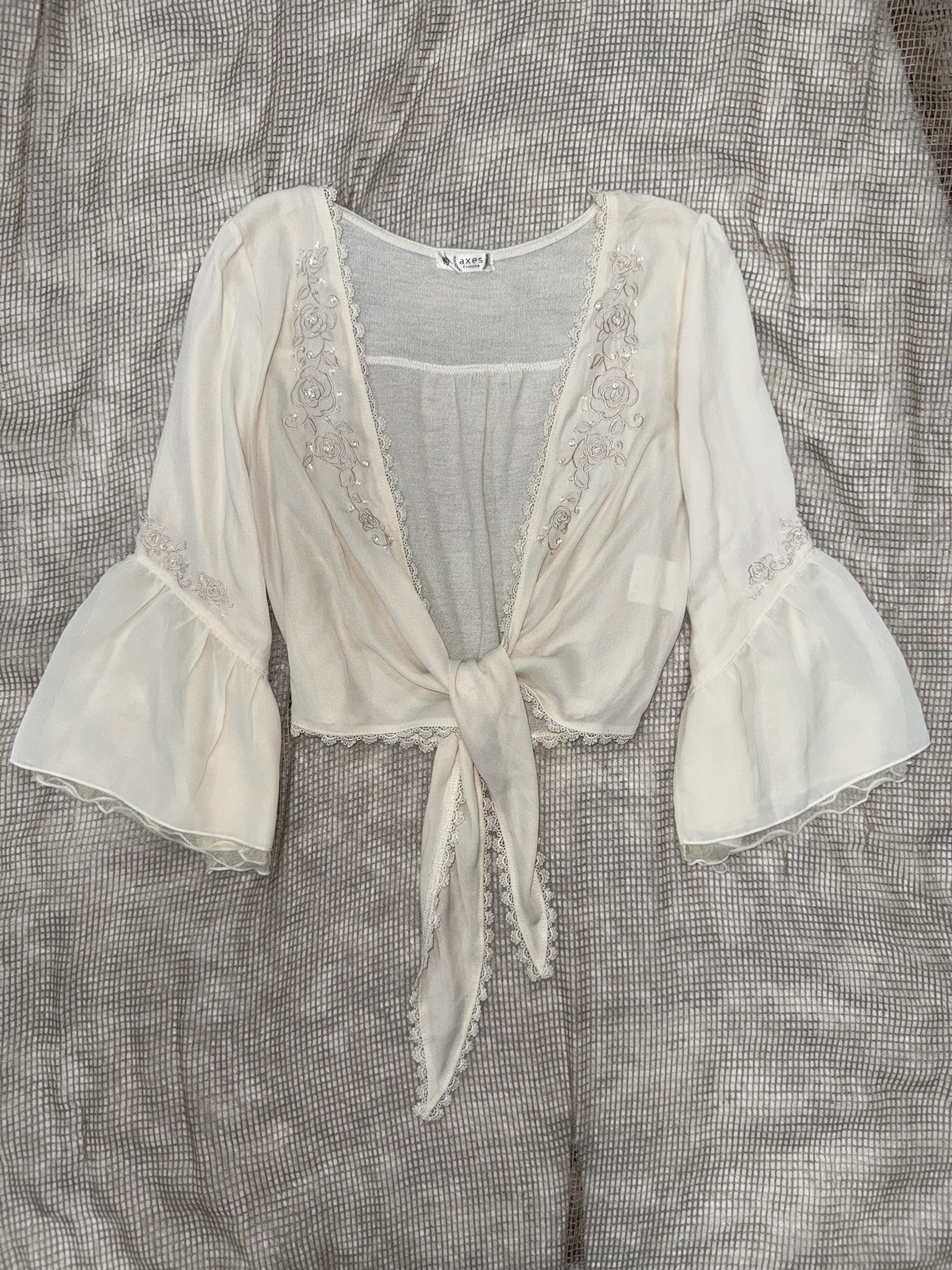 Axes Femme Embroidered Rose Chiffon Cardigan