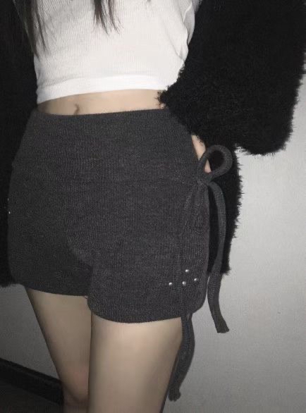 韓國十字架窩釘綁帶針織短褲