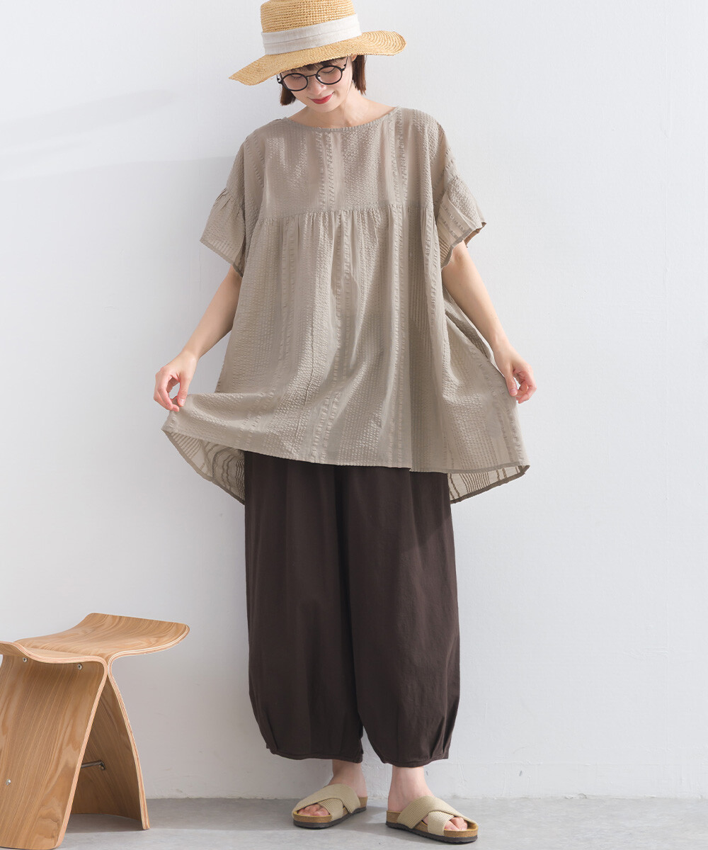 LP - 印度棉泡泡紗紐帶襯衫 (杏色)