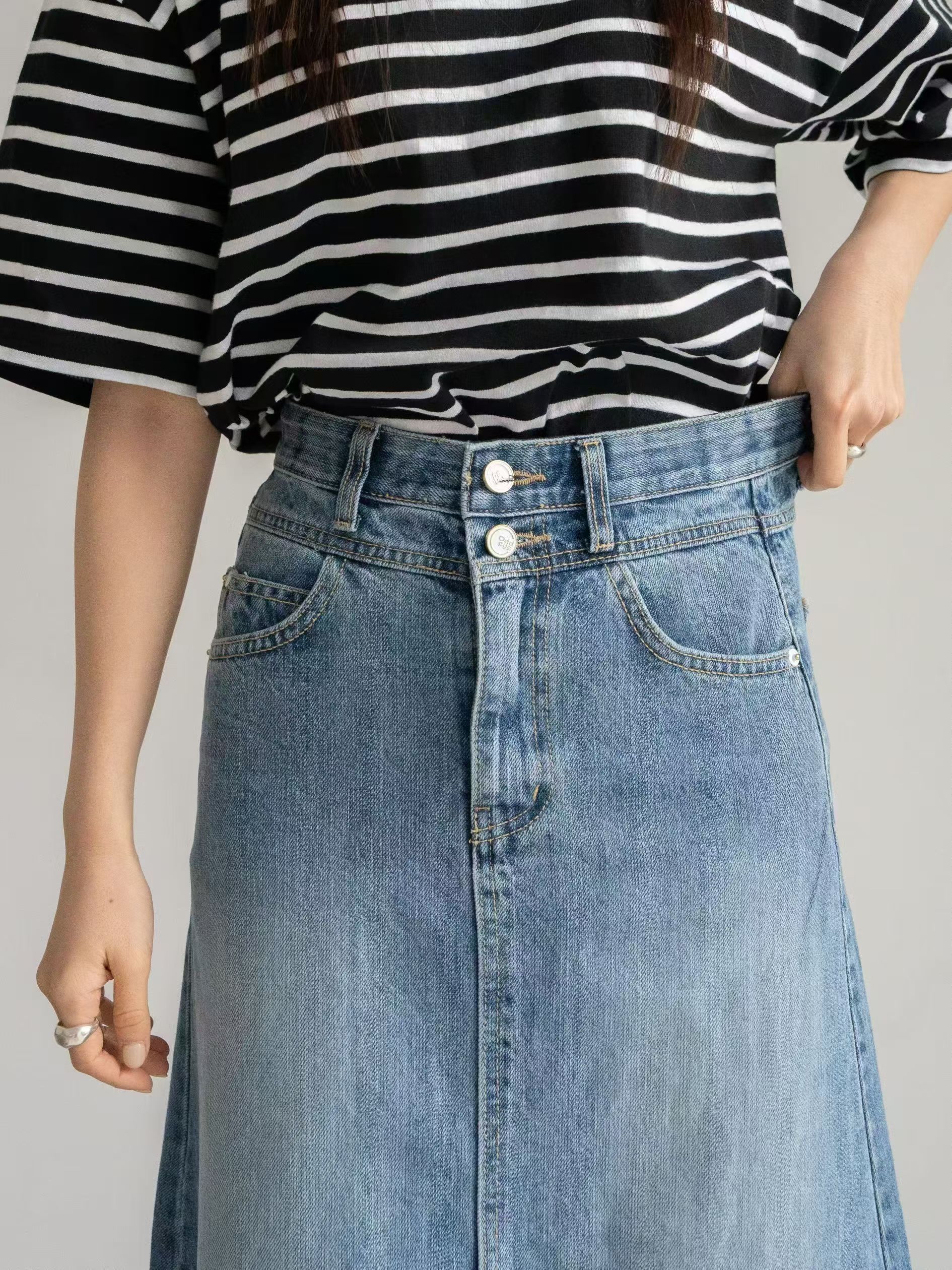 A line cut 牛仔SK