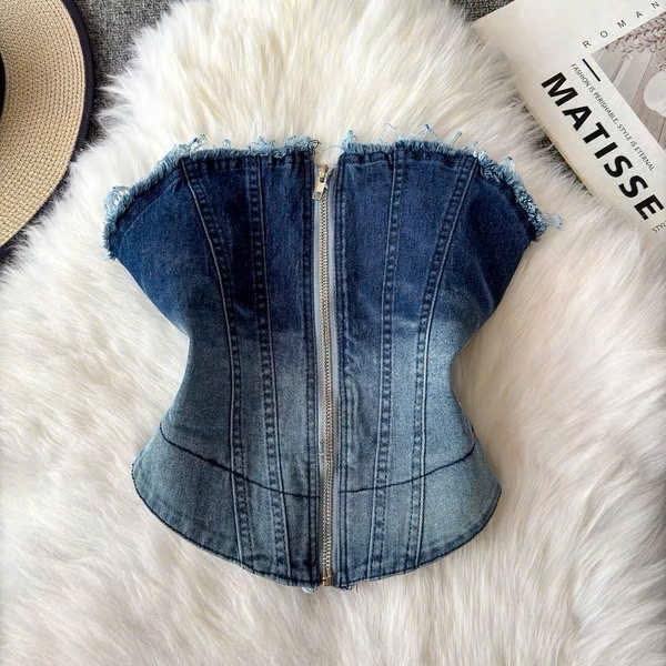 牛仔身胸衣 前拉鍊設計