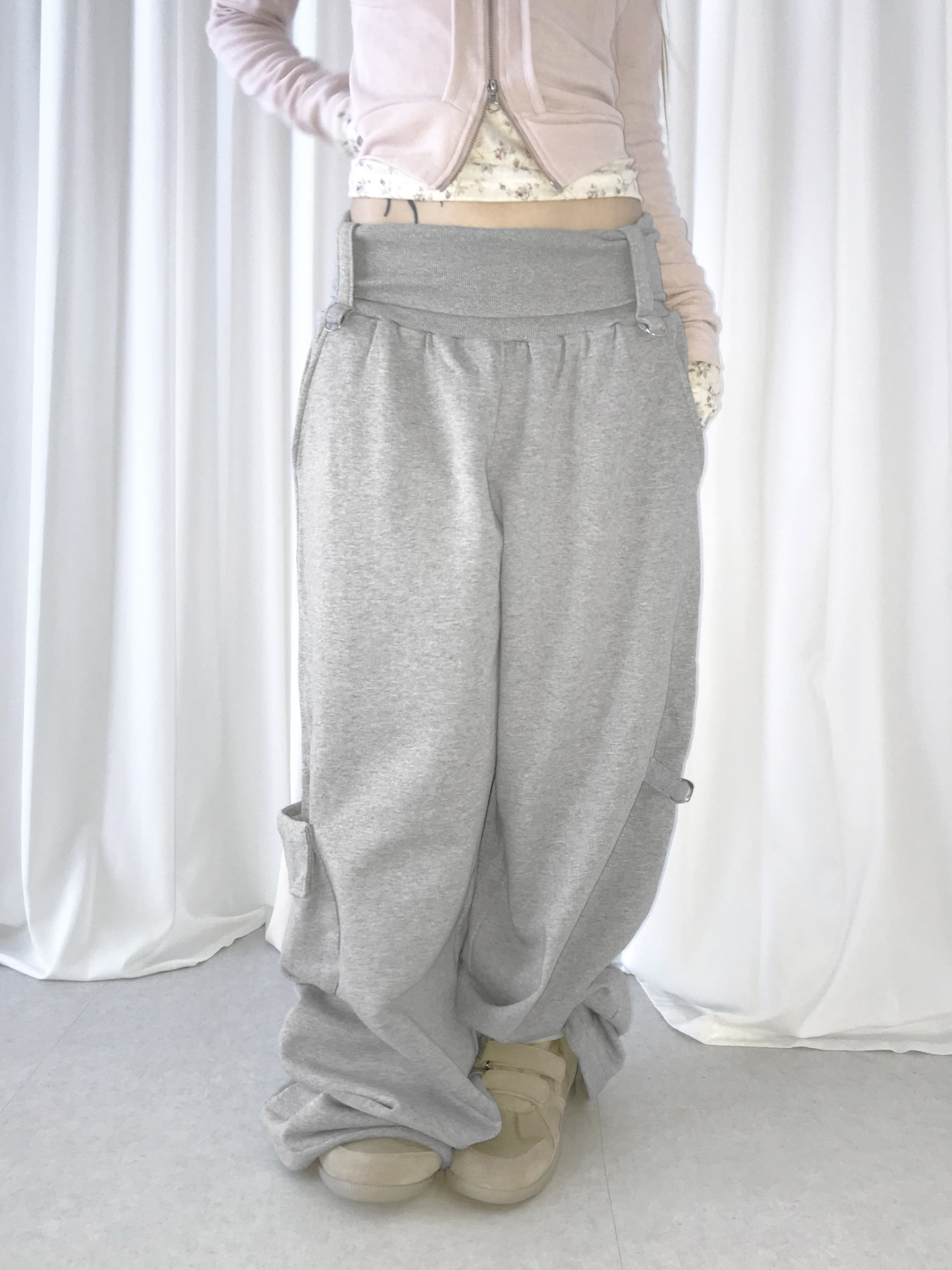 Foldover Wide-Leg Cargo Pants