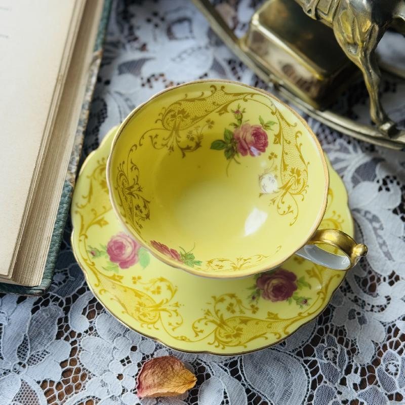 Rare! Vintage 1945-49 Bavarian Royal Bayreuth Made in "Germany US Zone" Rose Yellow Tea Set Duo - Tea Cup and Saucer (MT2226)