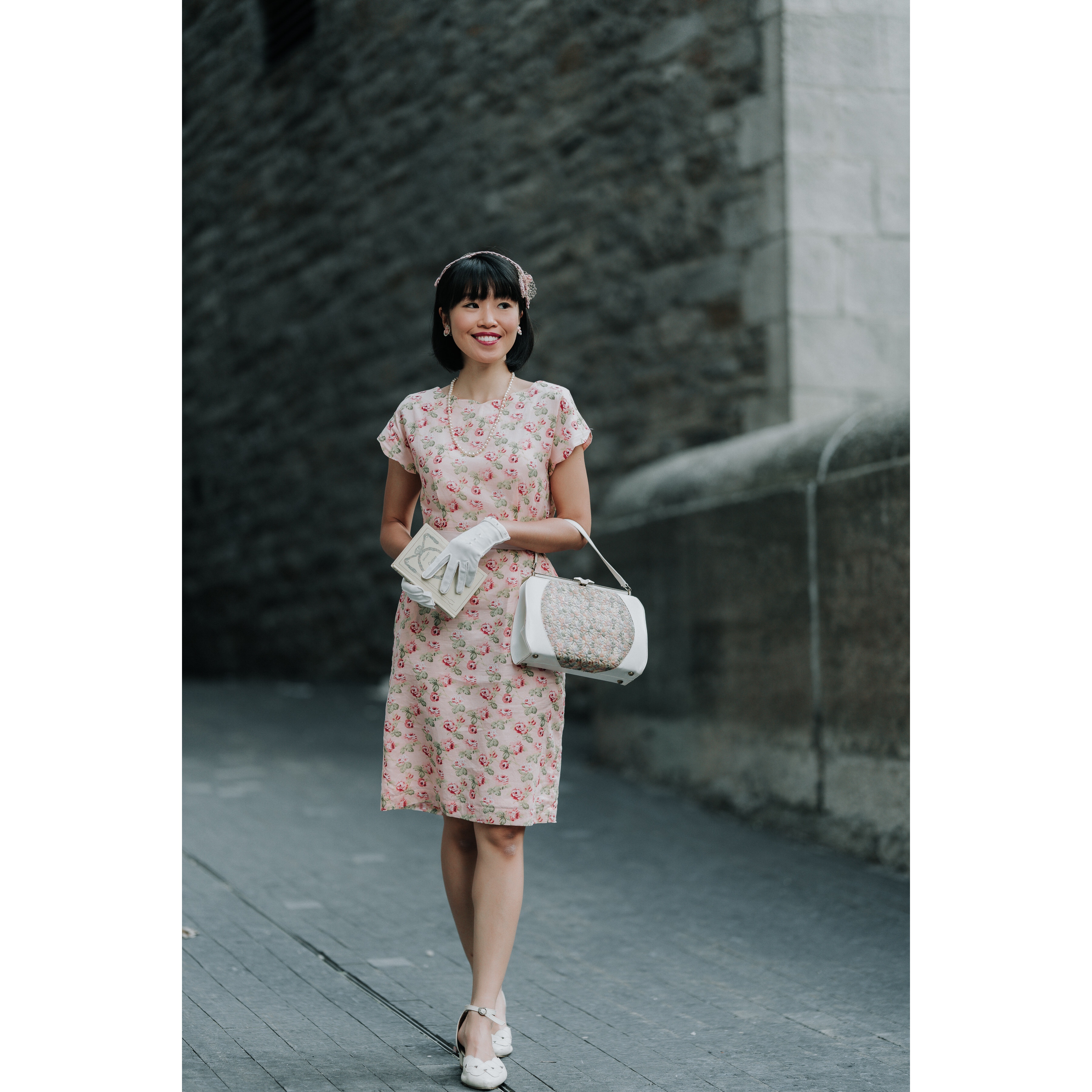 (Ready/Custom-Made)1960s-Inspired Rose Pattern 100% Cotton Scalloped Collar Secretary Dress(FM136)