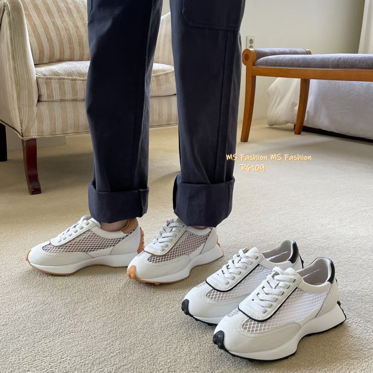 R6109 韓國🇰🇷真皮拼網料sneakers