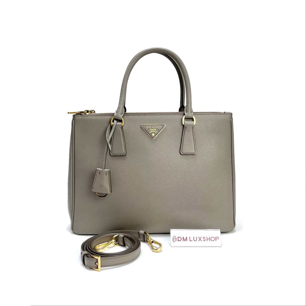Prada Saffiano Lux Grey Tote Bag GHW