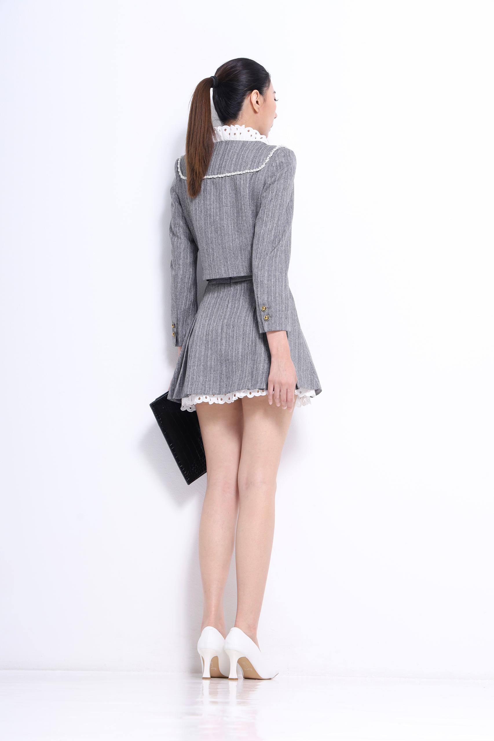 CS1429 LACE TRIM PLEATED MINI SKIRT