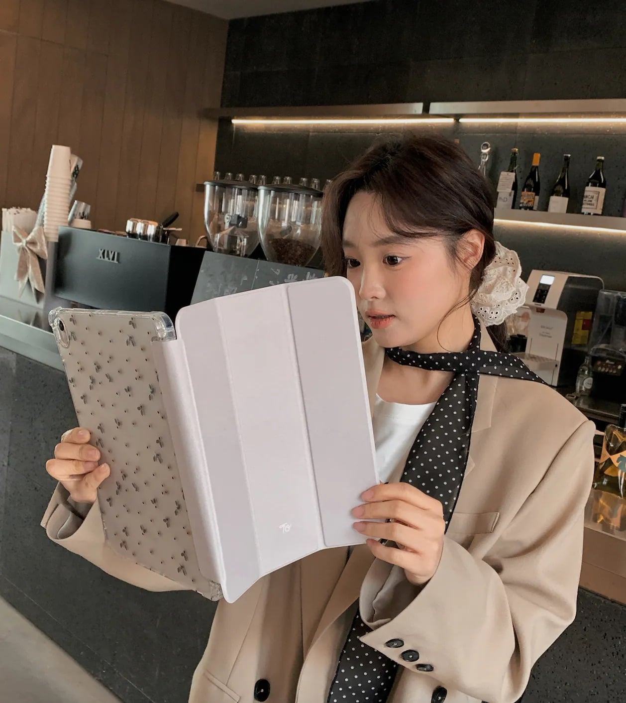 【FlowerBox VOL.42*BEIGE*】透明磨砂書本式 iPad Case