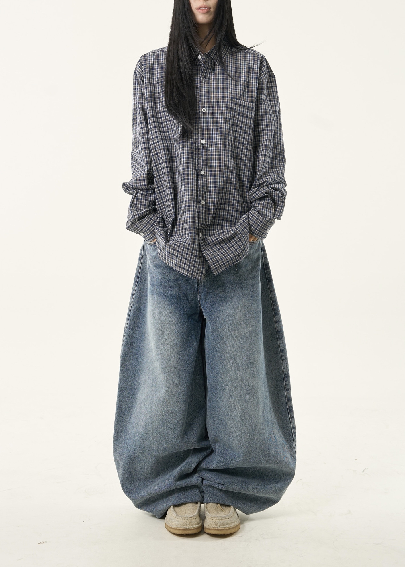 Washed Denim Balloon Pants