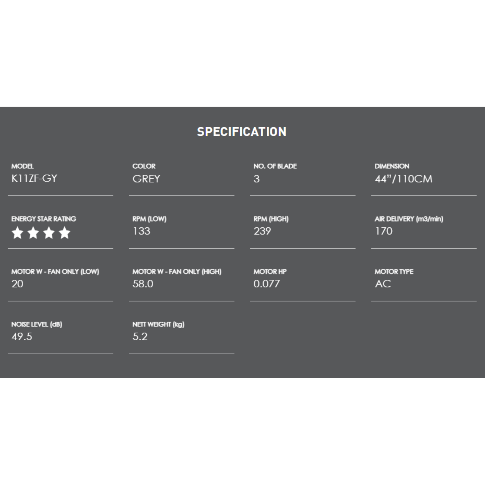 KDK 44" Baby Fan Grey (K11ZF-GY)