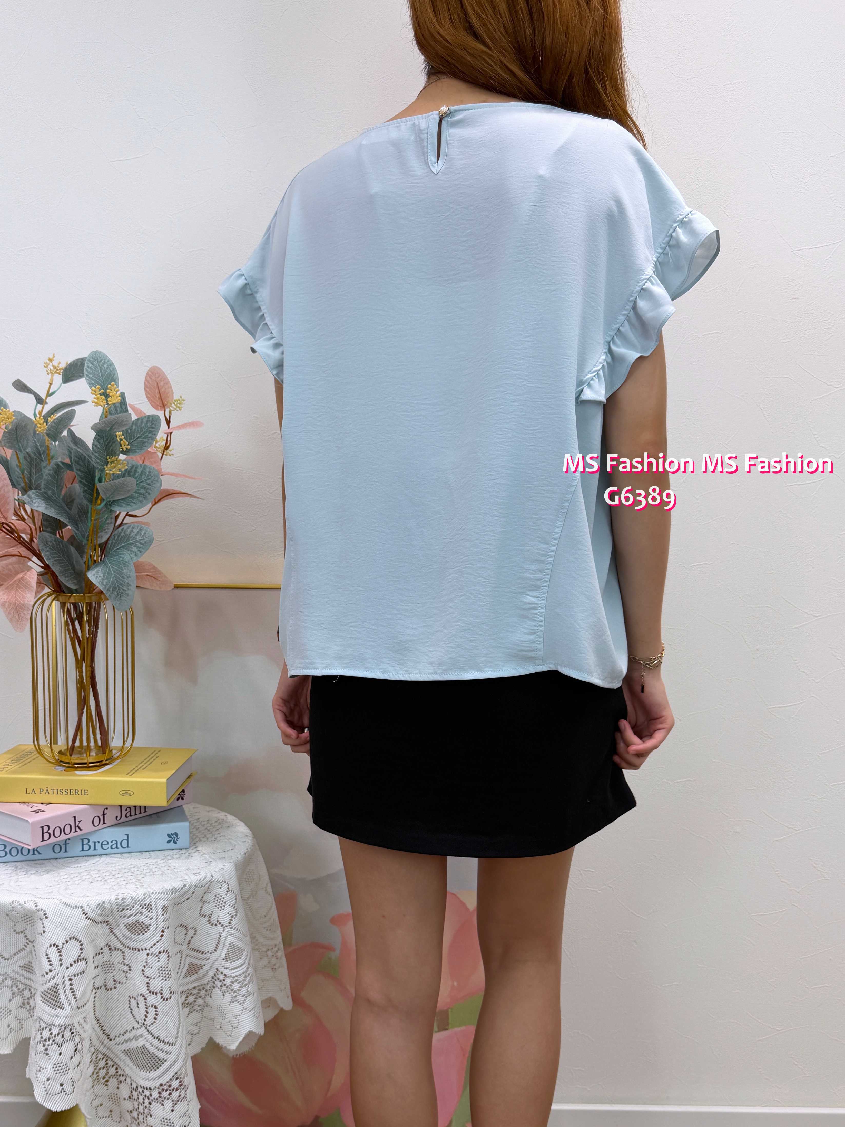 G6389 靚色通花ruffle袖top