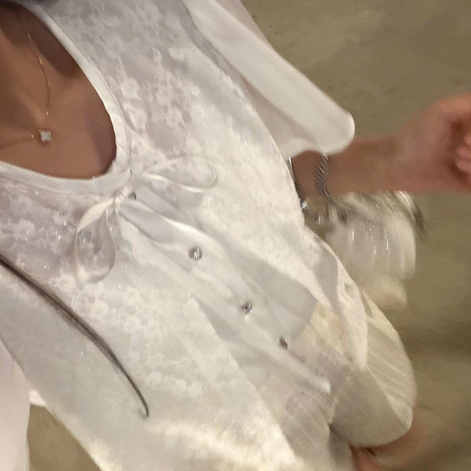 #HANNA-made# Sparkle Overlay Ribbon Blouse Set